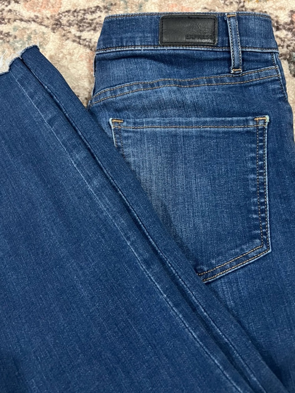 Express Women's Dark Blue Straight Leg - Super High Rise Jeans